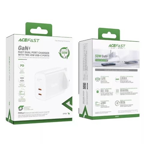 Acefast Acefast ładowarka sieciowa GaN (wtyczka UK) 2x USB Typ C 50W, Power Delivery, PPS, Q3 3.0, AFC, FCP (A32 UK) Acefast Acefast ładowarka sieciowa GaN (wtyczka UK) 2x USB Typ C 50W, Power Delivery, PPS, Q3 3.0, AFC, FCP (A32 UK)