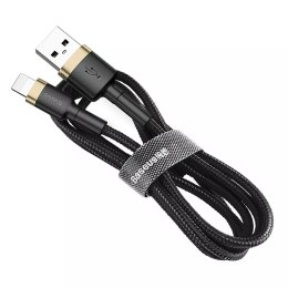 Baseus Baseus Cafule Cable wytrzymały nylonowy kabel przewód USB / Lightning QC3.0 2.4A 1M czarno-złoty (CALKLF-BV1)