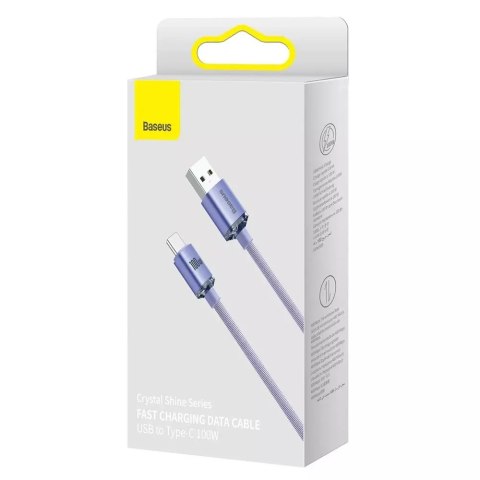 Baseus Baseus Crystal Shine Series kabel przewód USB do szybkiego ładowania i transferu danych USB Typ A - USB Typ C 100W 2m fioletowy Baseus Baseus Crystal Shine Series kabel przewód USB do szybkiego ładowania i transferu danych USB Typ A - USB Typ C 100W 2m fioletowy