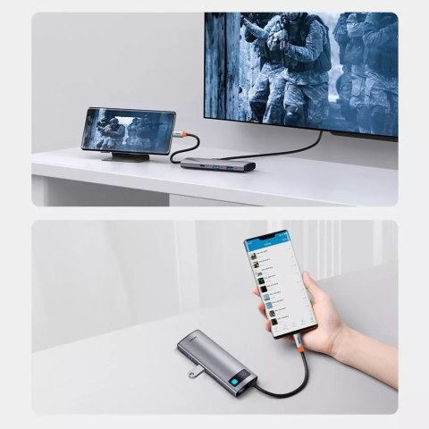 Baseus Baseus Metal Gleam Series multifunkcjonalny HUB USB 7w1 Typ C HDMI czytnik kart TF PD szary (WKWG020113) Baseus Baseus Metal Gleam Series multifunkcjonalny HUB USB 7w1 Typ C HDMI czytnik kart TF PD szary (WKWG020113)