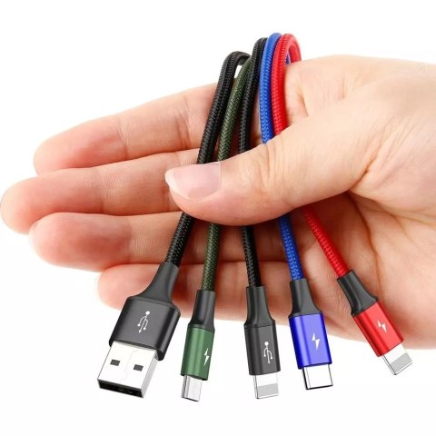 Baseus Baseus kabel przewód USB 4w1 2x Lightning / USB Typ C / micro USB w nylonowym oplocie 3.5A 1.2m czarny (CA1T4-A01) Baseus Baseus kabel przewód USB 4w1 2x Lightning / USB Typ C / micro USB w nylonowym oplocie 3.5A 1.2m czarny (CA1T4-A01)
