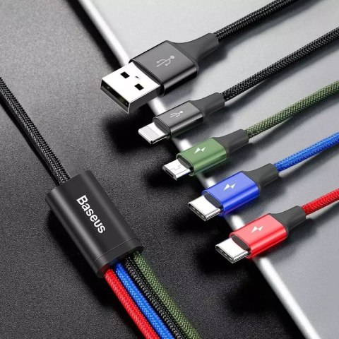 Baseus Baseus kabel przewód USB 4w1 Lightning / 2x USB Typ C / micro USB w nylonowym oplocie 3.5A 1.2m czarny (CA1T4-B01) Baseus Baseus kabel przewód USB 4w1 Lightning / 2x USB Typ C / micro USB w nylonowym oplocie 3.5A 1.2m czarny (CA1T4-B01)