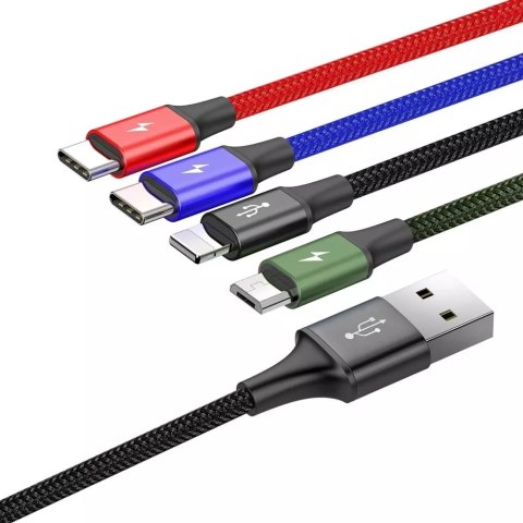Baseus Baseus kabel przewód USB 4w1 Lightning / 2x USB Typ C / micro USB w nylonowym oplocie 3.5A 1.2m czarny (CA1T4-B01) Baseus Baseus kabel przewód USB 4w1 Lightning / 2x USB Typ C / micro USB w nylonowym oplocie 3.5A 1.2m czarny (CA1T4-B01)