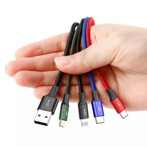 Baseus Baseus kabel przewód USB 4w1 Lightning / 2x USB Typ C / micro USB w nylonowym oplocie 3.5A 1.2m czarny (CA1T4-B01) Baseus Baseus kabel przewód USB 4w1 Lightning / 2x USB Typ C / micro USB w nylonowym oplocie 3.5A 1.2m czarny (CA1T4-B01)