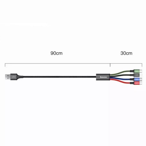 Baseus Baseus kabel przewód USB 4w1 Lightning / 2x USB Typ C / micro USB w nylonowym oplocie 3.5A 1.2m czarny (CA1T4-B01) Baseus Baseus kabel przewód USB 4w1 Lightning / 2x USB Typ C / micro USB w nylonowym oplocie 3.5A 1.2m czarny (CA1T4-B01)