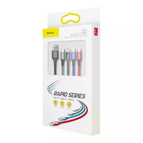 Baseus Baseus kabel przewód USB 4w1 Lightning / 2x USB Typ C / micro USB w nylonowym oplocie 3.5A 1.2m czarny (CA1T4-B01) Baseus Baseus kabel przewód USB 4w1 Lightning / 2x USB Typ C / micro USB w nylonowym oplocie 3.5A 1.2m czarny (CA1T4-B01)