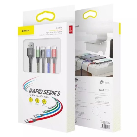 Baseus Baseus kabel przewód USB 4w1 Lightning / 2x USB Typ C / micro USB w nylonowym oplocie 3.5A 1.2m czarny (CA1T4-B01) Baseus Baseus kabel przewód USB 4w1 Lightning / 2x USB Typ C / micro USB w nylonowym oplocie 3.5A 1.2m czarny (CA1T4-B01)