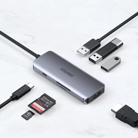 Choetech Choetech 7w1 wielofunkcyjny HUB USB Typ C - 3x USB 3.2 Gen 1 / czytnik kart SD i TF / HDMI 4K 30Hz / USB Typ C szary (HUB-M19 gr Choetech Choetech 7w1 wielofunkcyjny HUB USB Typ C - 3x USB 3.2 Gen 1 / czytnik kart SD i TF / HDMI 4K 30Hz / USB Typ C szary (HUB-M19 gr