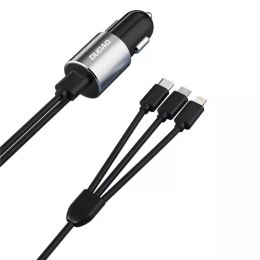 Dudao Dudao 3w1 ładowarka samochodowa USB 3,4 A wbudowany kabel Lightning / USB Typ C / micro USB czarny (R5ProN black)