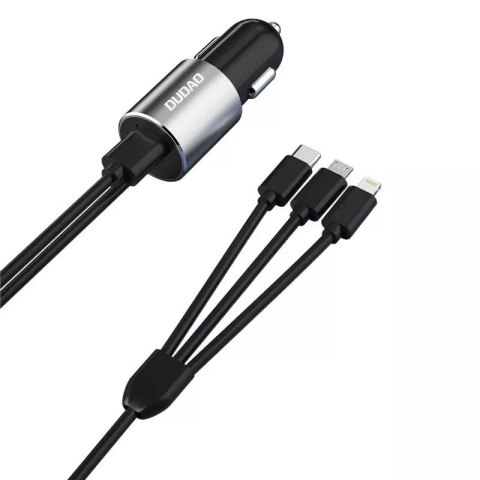 Dudao Dudao 3w1 ładowarka samochodowa USB 3,4 A wbudowany kabel Lightning / USB Typ C / micro USB czarny (R5ProN black) Dudao Dudao 3w1 ładowarka samochodowa USB 3,4 A wbudowany kabel Lightning / USB Typ C / micro USB czarny (R5ProN black)