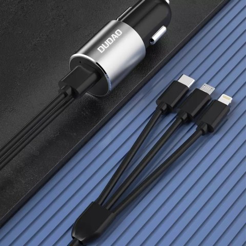 Dudao Dudao 3w1 ładowarka samochodowa USB 3,4 A wbudowany kabel Lightning / USB Typ C / micro USB czarny (R5ProN black) Dudao Dudao 3w1 ładowarka samochodowa USB 3,4 A wbudowany kabel Lightning / USB Typ C / micro USB czarny (R5ProN black)
