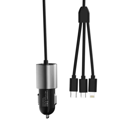 Dudao Dudao 3w1 ładowarka samochodowa USB 3,4 A wbudowany kabel Lightning / USB Typ C / micro USB czarny (R5ProN black) Dudao Dudao 3w1 ładowarka samochodowa USB 3,4 A wbudowany kabel Lightning / USB Typ C / micro USB czarny (R5ProN black)