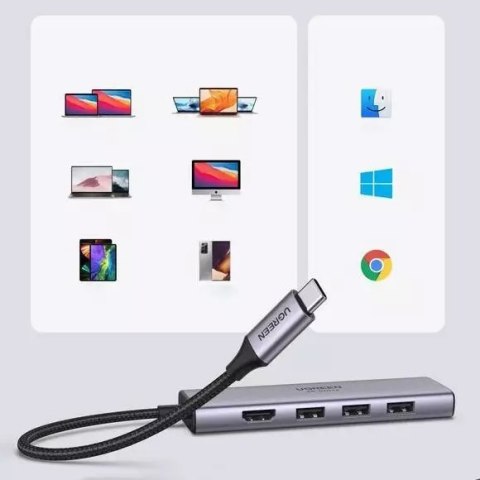 UGreen Ugreen 6w1 wielofunkcyjny HUB USB Typ C - 3x USB 3.2 Gen 1 / HDMI 4K 60Hz / czytnik kart SD i TF szary (60383 CM511) UGreen Ugreen 6w1 wielofunkcyjny HUB USB Typ C - 3x USB 3.2 Gen 1 / HDMI 4K 60Hz / czytnik kart SD i TF szary (60383 CM511)
