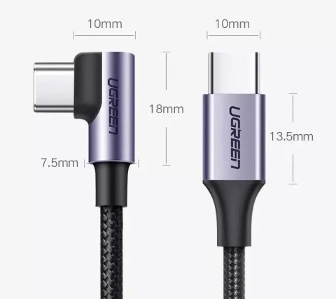 UGreen Ugreen kątowy kabel przewód USB Typ C - USB Typ C Power Delivery 60 W 20 V 3 A 1 m czarno-szary (US255 50123) UGreen Ugreen kątowy kabel przewód USB Typ C - USB Typ C Power Delivery 60 W 20 V 3 A 1 m czarno-szary (US255 50123)