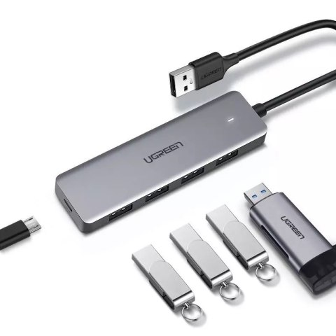 UGreen Ugreen rozdzielacz HUB USB - 4x USB 3.2 Gen 1 z portem zasilania micro USB szary (CM219 50985) UGreen Ugreen rozdzielacz HUB USB - 4x USB 3.2 Gen 1 z portem zasilania micro USB szary (CM219 50985)