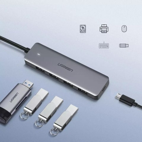 UGreen Ugreen rozdzielacz HUB USB - 4x USB 3.2 Gen 1 z portem zasilania micro USB szary (CM219 50985) UGreen Ugreen rozdzielacz HUB USB - 4x USB 3.2 Gen 1 z portem zasilania micro USB szary (CM219 50985)