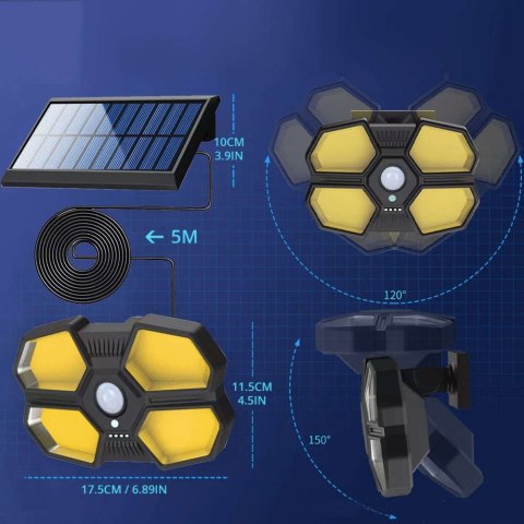 ProducentTymczasowy Lampa solarna wodoodporna ścienna 180 COB LED z czujnikiem ruchu PIR + Pilot ProducentTymczasowy Lampa solarna wodoodporna ścienna 180 COB LED z czujnikiem ruchu PIR + Pilot