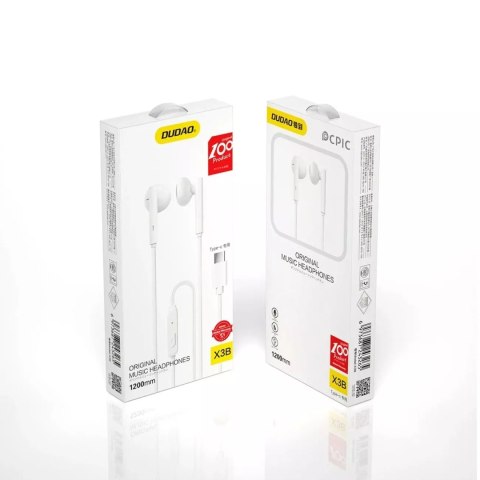 Dudao Dudao przewodowe słuchawki USB Typ C 1,2m biały (X3B-W) Dudao Dudao przewodowe słuchawki USB Typ C 1,2m biały (X3B-W)
