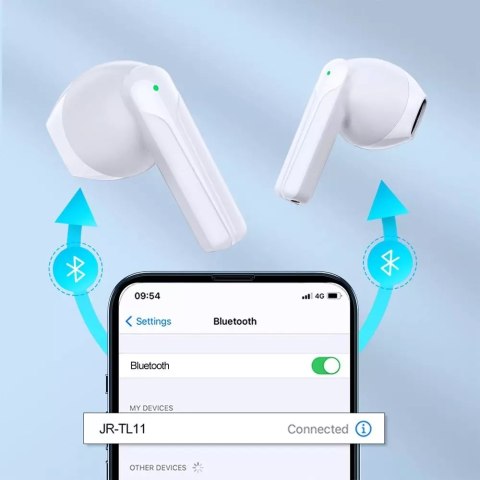 Joyroom Słuchawki bezprzewodowe Bluetooth 5.3 douszne ENC Joyroom wodoodporne IPX4 + etui ładujące białe Joyroom Słuchawki bezprzewodowe Bluetooth 5.3 douszne ENC Joyroom wodoodporne IPX4 + etui ładujące białe