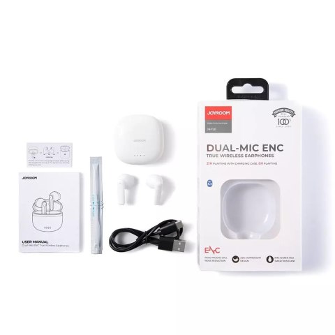Joyroom Słuchawki bezprzewodowe Bluetooth 5.3 douszne ENC Joyroom wodoodporne IPX4 + etui ładujące białe Joyroom Słuchawki bezprzewodowe Bluetooth 5.3 douszne ENC Joyroom wodoodporne IPX4 + etui ładujące białe