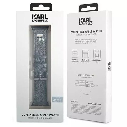 Karl Lagerfeld Pasek do smartwatcha Karl Lagerfeld KLAWLOKHG do Apple Watch 42/44/45mm srebrny/silver strap Saffiano Karl Heads Karl Lagerfeld Pasek do smartwatcha Karl Lagerfeld KLAWLOKHG do Apple Watch 42/44/45mm srebrny/silver strap Saffiano Karl Heads