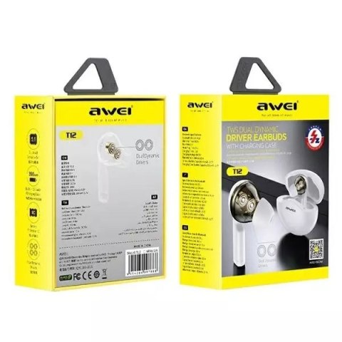 Awei Bezprzewodowe słuchawki sportowe Bluetooth T12 AWEI TWS Białe Awei Bezprzewodowe słuchawki sportowe Bluetooth T12 AWEI TWS Białe