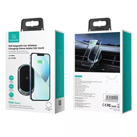 Usams Uchwyt samochodowy do telefonu indukcyjny USAMS Magnetyczny Wireless Charging 15W do kratki went. CD182ZJ01 (US-CD182) czarny/bl Usams Uchwyt samochodowy do telefonu indukcyjny USAMS Magnetyczny Wireless Charging 15W do kratki went. CD182ZJ01 (US-CD182) czarny/bl
