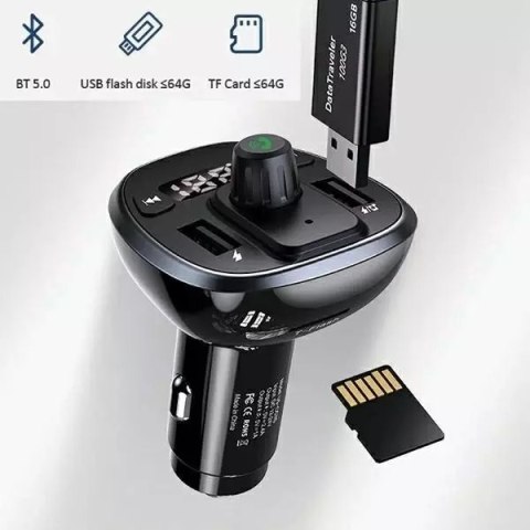 Usams Zestaw głośnomówiący do auta USAMS C21 z transmiterem FM, Bluetooth 5.0, MP3, 2xUSB 3,4A CC115GC01 (US-CC115) czarny/black Usams Zestaw głośnomówiący do auta USAMS C21 z transmiterem FM, Bluetooth 5.0, MP3, 2xUSB 3,4A CC115GC01 (US-CC115) czarny/black