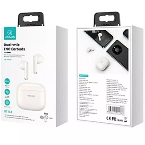 Usams Słuchawki Bluetooth 5.3 USAMS TWS US Series Dual mic bezprzewodowe białe/white BHUUS02 Usams Słuchawki Bluetooth 5.3 USAMS TWS US Series Dual mic bezprzewodowe białe/white BHUUS02