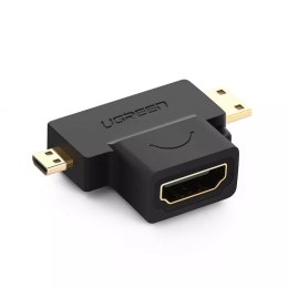 UGreen Przejściówka UGREEN adapter ze złącza HDMI Typ A (żeński) na mini HDMI (męski) / micro HDMI (męski) czarny (20144)