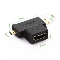 UGreen Przejściówka UGREEN adapter ze złącza HDMI Typ A (żeński) na mini HDMI (męski) / micro HDMI (męski) czarny (20144)