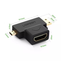 UGreen Przejściówka UGREEN adapter ze złącza HDMI Typ A (żeński) na mini HDMI (męski) / micro HDMI (męski) czarny (20144)