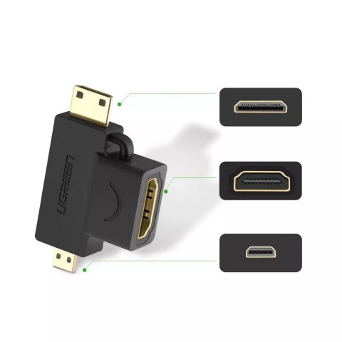 UGreen Przejściówka UGREEN adapter ze złącza HDMI Typ A (żeński) na mini HDMI (męski) / micro HDMI (męski) czarny (20144) UGreen Przejściówka UGREEN adapter ze złącza HDMI Typ A (żeński) na mini HDMI (męski) / micro HDMI (męski) czarny (20144)