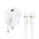 Usams USAMS Ładowarka sieciowa 1x USB-C T36 mini 20W + kabel USB-C-Lightning biały/white PD3.0 Fast Charging XFKXLOGTL02 (US-CC124+US-