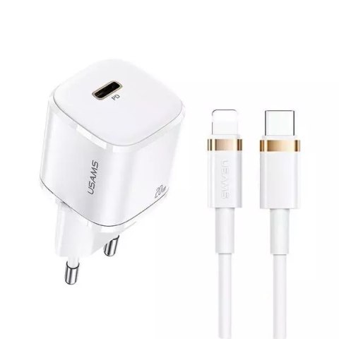 Usams USAMS Ładowarka sieciowa 1x USB-C T36 mini 20W + kabel USB-C-Lightning biały/white PD3.0 Fast Charging XFKXLOGTL02 (US-CC124+US- Usams USAMS Ładowarka sieciowa 1x USB-C T36 mini 20W + kabel USB-C-Lightning biały/white PD3.0 Fast Charging XFKXLOGTL02 (US-CC124+US-