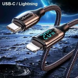Baseus USAMS Kabel pleciony U78 USB-C na Lightning LED 1.2m 20W PD Fast Charge biały/white SJ545USB02 (US-SJ545)