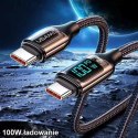 Usams USAMS Kabel pleciony U78 USB-C na USB-C LED 2m 100W Fast Charging czarny/black SJ558USB01 (US-SJ558)