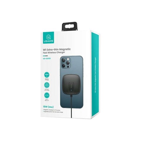Usams USAMS Ładowarka indukcyjna US-CD159 magnetic W1 15W Extra-thin iPhone 12 series czarny/black CD159DZ01 Usams USAMS Ładowarka indukcyjna US-CD159 magnetic W1 15W Extra-thin iPhone 12 series czarny/black CD159DZ01