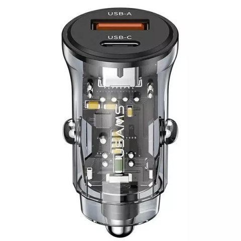 Usams USAMS Ładowarka samochodowa 1xUSB+1xUSB-C C32 30W Fast Charge czarny/black CC164CC01 (US-CC164) Usams USAMS Ładowarka samochodowa 1xUSB+1xUSB-C C32 30W Fast Charge czarny/black CC164CC01 (US-CC164)