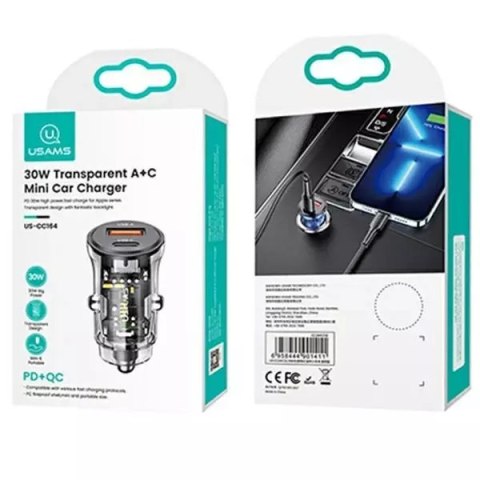 Usams USAMS Ładowarka samochodowa 1xUSB+1xUSB-C C32 30W Fast Charge czarny/black CC164CC01 (US-CC164) Usams USAMS Ładowarka samochodowa 1xUSB+1xUSB-C C32 30W Fast Charge czarny/black CC164CC01 (US-CC164)