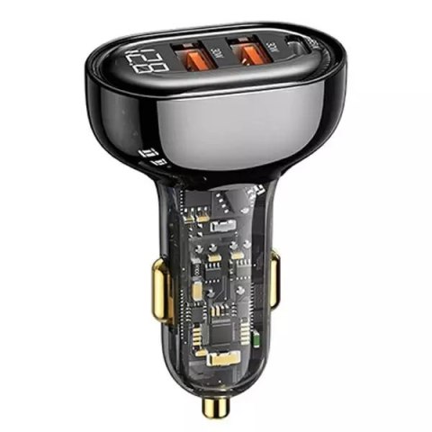 Usams USAMS Ładowarka samochodowa 2xUSB+1xUSB-C 125W Fast Charge transparent black CC158CC01 (US-CC158) Usams USAMS Ładowarka samochodowa 2xUSB+1xUSB-C 125W Fast Charge transparent black CC158CC01 (US-CC158)
