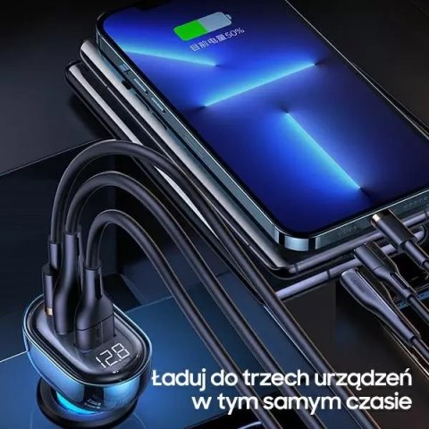 Usams USAMS Ładowarka samochodowa 2xUSB+1xUSB-C 125W Fast Charge transparent black CC158CC01 (US-CC158) Usams USAMS Ładowarka samochodowa 2xUSB+1xUSB-C 125W Fast Charge transparent black CC158CC01 (US-CC158)