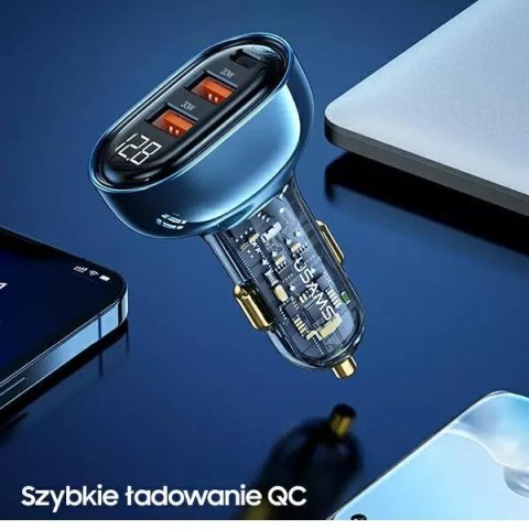 Usams USAMS Ładowarka samochodowa 2xUSB+1xUSB-C 125W Fast Charge transparent black CC158CC01 (US-CC158) Usams USAMS Ładowarka samochodowa 2xUSB+1xUSB-C 125W Fast Charge transparent black CC158CC01 (US-CC158)