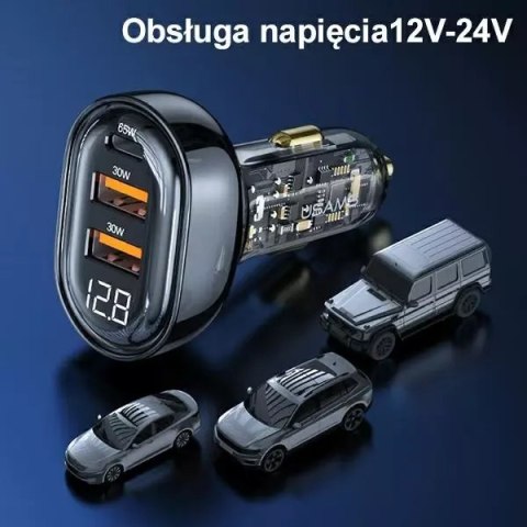 Usams USAMS Ładowarka samochodowa 2xUSB+1xUSB-C 125W Fast Charge transparent black CC158CC01 (US-CC158) Usams USAMS Ładowarka samochodowa 2xUSB+1xUSB-C 125W Fast Charge transparent black CC158CC01 (US-CC158)