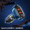Usams USAMS Ładowarka samochodowa 2xUSB+1xUSB-C 125W Fast Charge transparent blue CC158CC02 (US-CC158)