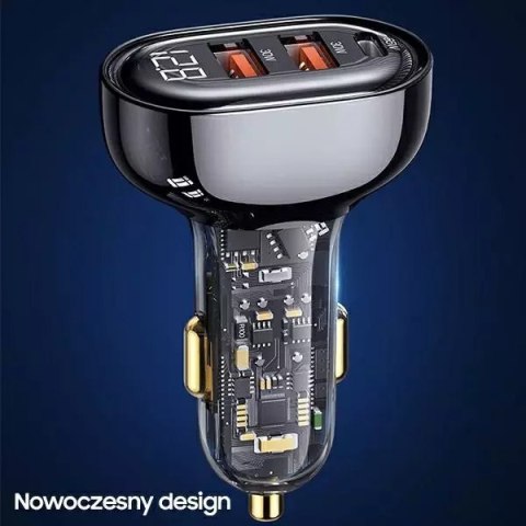 Usams USAMS Ładowarka samochodowa 2xUSB+1xUSB-C 125W Fast Charge transparent blue CC158CC02 (US-CC158) Usams USAMS Ładowarka samochodowa 2xUSB+1xUSB-C 125W Fast Charge transparent blue CC158CC02 (US-CC158)