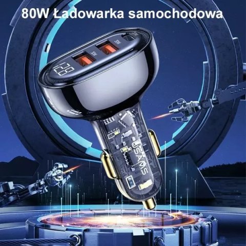 Usams USAMS Ładowarka samochodowa 2xUSB+1xUSB-C 80W Fast Charge niebieski/blue CC159CC02 (US-CC159) Usams USAMS Ładowarka samochodowa 2xUSB+1xUSB-C 80W Fast Charge niebieski/blue CC159CC02 (US-CC159)