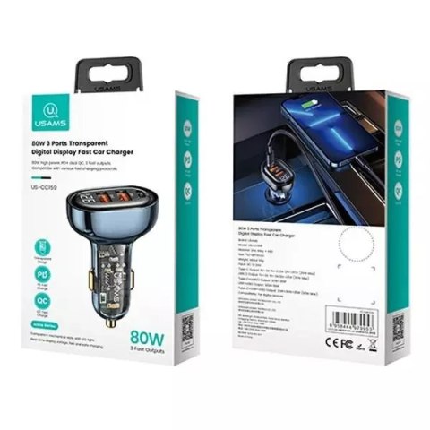 Usams USAMS Ładowarka samochodowa 2xUSB+1xUSB-C 80W Fast Charge niebieski/blue CC159CC02 (US-CC159) Usams USAMS Ładowarka samochodowa 2xUSB+1xUSB-C 80W Fast Charge niebieski/blue CC159CC02 (US-CC159)