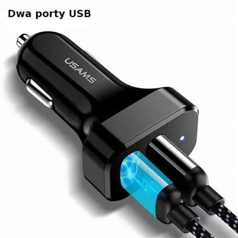 Usams USAMS Ładowarka samochodowa 2xUSB C13 2,1A czarny/black (only head) CC87TC01 Usams USAMS Ładowarka samochodowa 2xUSB C13 2,1A czarny/black (only head) CC87TC01