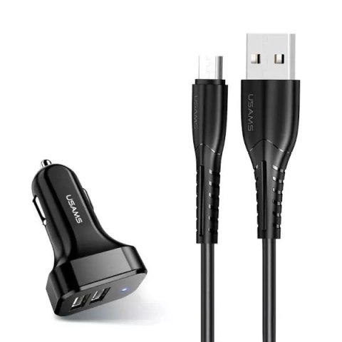 Usams USAMS Ładowarka samochodowa 2xUSB C13 2,1A microUSB czarny/black NTU35MC13TZ Usams USAMS Ładowarka samochodowa 2xUSB C13 2,1A microUSB czarny/black NTU35MC13TZ